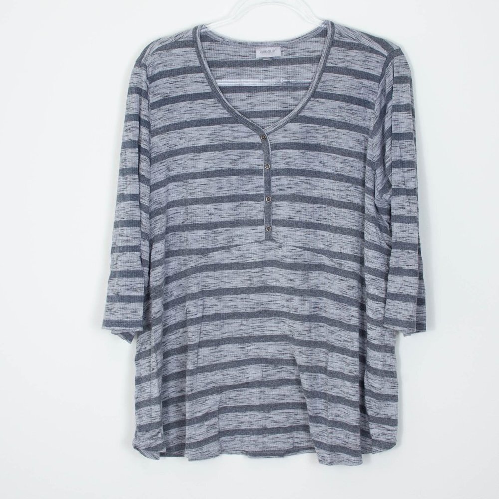 Avenue Gray Striped 3/4 Sleeve Pullover Top Womens Size 18/20